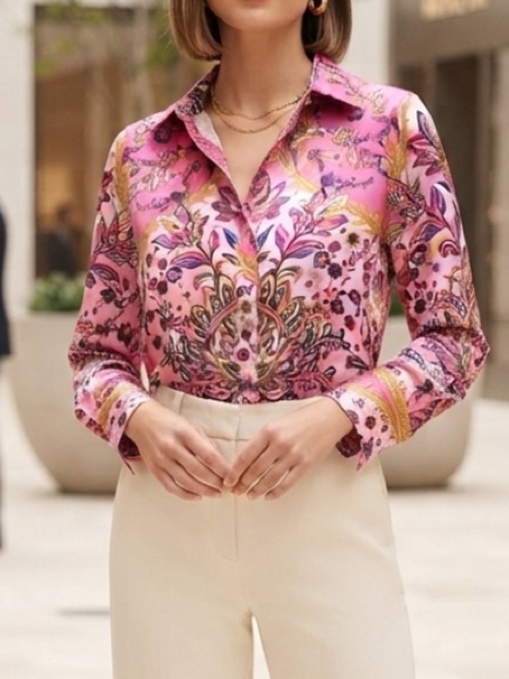 Rachel Zoe Pink Paisley Boho Button Down Blouse Top NEW! - Picture 2 of 10